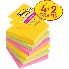 Post-it Super Sticky Z-Notes R330-SSCARN-P4+2, Carnival-Farben, 76x76 mm, Einhand-Entnahme, extra stark haftend, 100% Recyclingpapier, PEFC