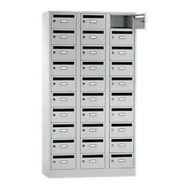Postverteilerschrank, mit Einwurfschlitz, 3 Abteile, Sicherheitszylinderschloss, lichtgrau