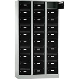Postverteilerschrank, mit Einwurfschlitz, 3 Abteile, Sicherheitszylinderschloss, tiefschwarz