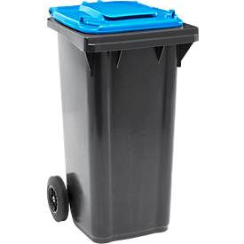 Poubelle mobile SSI Schäfer GMT eXtra - 120L - EN 840 - préparée pour recevoir une puce - poignée de traction, 90 % de plastique recyclé - noir-bleu