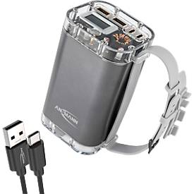 Powerbank Ansmann PB4100, Akkukapazität 40000 mAh, 2 x USB-A und 2 x USB-C, als Taschenlampe verwendbar, TFT-LCD Display, IP67, Aluminium, silber