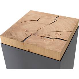Präsentationssäule, 1 Fachboden, bis 30 kg, T 350 x H 1190 mm, Hirnholz-Eiche/Plexiglas, grau-matt