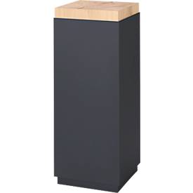 Präsentationssäule, 1 Fachboden, bis 30 kg, T 350 x H 1190 mm, Hirnholz-Eiche/Plexiglas, schwarz-matt