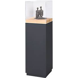 Präsentationssäule, 1 Fachboden, bis 30 kg, T 350 x H 1190 mm, Hirnholz-Eiche/Plexiglas, schwarz-matt