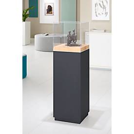 Präsentationssäule, 1 Fachboden, bis 30 kg, T 350 x H 1190 mm, Hirnholz-Eiche/Plexiglas, schwarz-matt