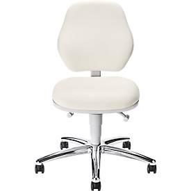 Praxisdrehstuhl bimos, mit Rollen, für Labore & hygienekritische Bereiche, höhenverstellbar, B 460 x T 440 x H 470-610 mm, Kunstleder, weiß