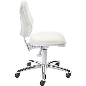 Praxisdrehstuhl bimos, mit Rollen, für Labore & hygienekritische Bereiche, höhenverstellbar, B 460 x T 440 x H 470-610 mm, Kunstleder, weiß