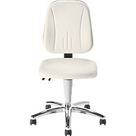 Praxisdrehstuhl bimos, mit Rollen, für Labore & hygienekritische Bereiche, höhenverstellbar, B 460 x T 470 x H 440-620 mm, Kunstleder, weiß