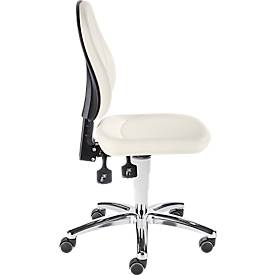 Praxisdrehstuhl bimos, mit Rollen, für Labore & hygienekritische Bereiche, höhenverstellbar, B 460 x T 470 x H 440-620 mm, Kunstleder, weiß