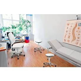 Praxisdrehstuhl bimos, mit Rollen, für Labore & hygienekritische Bereiche, höhenverstellbar, B 460 x T 470 x H 440-620 mm, Kunstleder, weiß