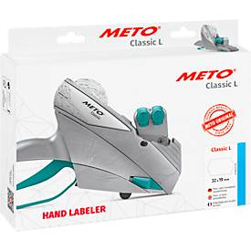 Preisauszeichner METO® Classic L 1932, 2-zeilig, 19-stellig, für Etiketten mit Format B 32 x H 19 mm, inkl. Tintenrolle und Etikettenrolle