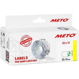 Preisetiketten METO®, für 1-zeilige Preisauszeichner, wiederablösbar, Wellenrand, B 22 x H 12 mm, FSC®-Papier, weiß, 6 Rollen mit 1000 Stück