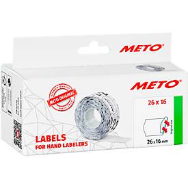 Preisetiketten METO®, für 2-zeilige Preisauszeichner, permanenthaftend, Wellenrand, B 26 x H 16 mm, FSC®-Papier, weiß, 6 Rollen mit 1000 Stück