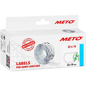 Preisetiketten METO®, für 2-zeilige Preisauszeichner, wiederablösbar, Wellenrand, B 32 x H 19 mm, FSC®-Papier, weiß, 5 Rollen mit 1000 Stück