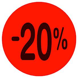 Preisetiketten METO®, für die händische Preisauszeichnung, Aufdruck „-20 %“, permanenthaftend, rund, Ø 40 mm, FSC®-Papier, rot, 1 Rolle mit 1000 Stück