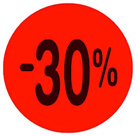Preisetiketten METO®, für die händische Preisauszeichnung, Aufdruck „-30 %“, permanenthaftend, rund, Ø 40 mm, FSC®-Papier, rot, 1 Rolle mit 1000 Stück