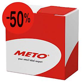 Preisetiketten METO®, für die händische Preisauszeichnung, Aufdruck „-50 %“, permanenthaftend, rund, Ø 40 mm, FSC®-Papier, rot, 1 Rolle mit 1000 Stück