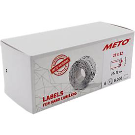 Preisetiketten METO®, permanenthaftend, rechteckig, Lochstanzung, B 21 x H 12 mm, FSC®-Papier, rot-weiß, 6 Rollen mit 1000 Stück
