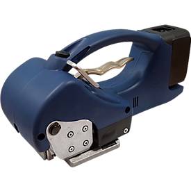 Profi-Umreifungsset, mit Abrollwagen lackiert, Akku-Umreifungsgerät BW-ECO-Plus & KU Polyesterband, L 2000 m x B 15,5 mm, Stärke 0,65 mm, geprägt, grün