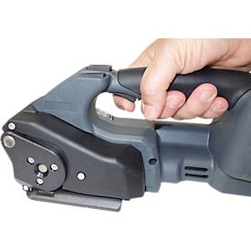 Profi-Umreifungsset, mit Abrollwagen Premium X, Akku-Umreifungsgerät BW-04 & KU Polyesterband, L 1200 m x B 18,5 mm, Stärke 0,85 mm, geprägt, grün