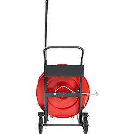 Profi-Umreifungsset, mit Abrollwagen Premium X, Akku-Umreifungsgerät BW-04 & PET Polyesterband, L 1200 m x B 15,5 mm, Stärke 0,9 mm, geprägt, grün