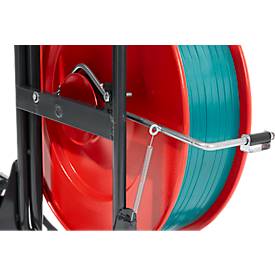 Profi-Umreifungsset, mit Abrollwagen Premium X, Akku-Umreifungsgerät BW-04 & PET Polyesterband, L 1200 m x B 15,5 mm, Stärke 0,9 mm, geprägt, grün