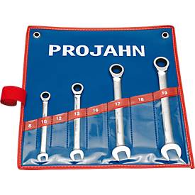 Projahn Maulringratschenschlüsselset, 4-teilig, SW 10-19 mm, CV-Stahl, Sechskant, Zwölfkant