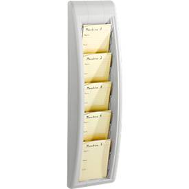 Prospektwandhalter Paperflow Quickfit, 5 Fächer im Format DIN 1/3 A4, B 168 x T 95 x H 650 mm, Polystyrol, grau
