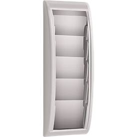 Prospektwandhalter Paperflow Quickfit, 5 Fächer im Format DIN A5, B 228 x T 95 x H 650 mm, Polystyrol, grau