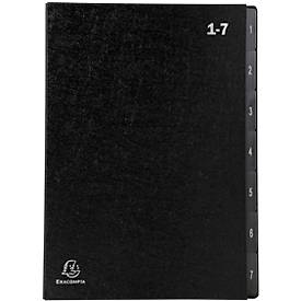 Pultordner Exacompta 57007E, Format A4, 7 Fächer, Taben 1-7, B 250 x H 330 mm, Blauer Engel, Recycling-Karton, schwarz