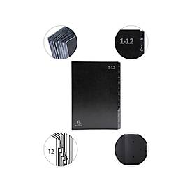 Pultordner Exacompta 57012E, Format A4, 12 Fächer, Taben 1-12/Jan-Dez, B 250 x H 330 mm, Blauer Engel, Recycling-Karton, schwarz