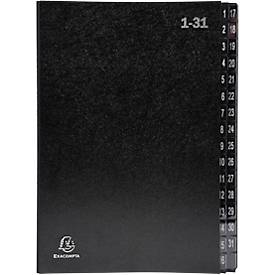 Pultordner Exacompta 57032E, Format A4, 32 Fächer, Taben 1-31, B 250 x H 330 mm, Blauer Engel, Recycling-Karton, schwarz