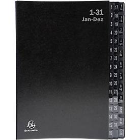 Pultordner Exacompta 57044E, Format A4, 44 Fächer, Taben 1-12/1-31/Jan-Dez, B 250 x H 330 mm, Blauer Engel, Recycling-Karton, schwarz