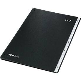 Pultordner PAGNA, für DIN A4, nummerisch, 7 Fächer, Manilakarton, schwarz