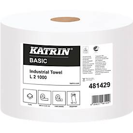 Putzpapier KATRIN L2, 2-lagig, Tuchgröße ca. 220 x 360 mm, weiß, 2 Rollen mit jeweils 1000 Tüchern