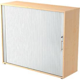 Querrollladenschrank ULM, 3 OH, Rollläden alusilber, B 1200 x T 400 x H 1100 mm, Ahorn-Dekor