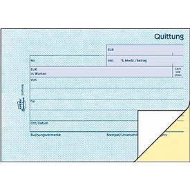 Quittung Avery Zweckform 1736, inkl. MwSt., A6 Querformat, 1 Block mit 2 x 40 Blatt, FSC®-Papier, weiß/gelb