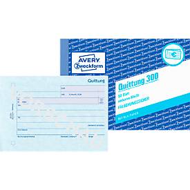 Quittung Avery Zweckform 300-5, inkl. MwSt., A6 Querformat, 5 Blöcke mit jeweils 50 Blatt, FSC®-Papier, weiß