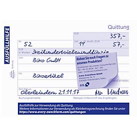 Quittung Avery Zweckform 300-5, inkl. MwSt., A6 Querformat, 5 Blöcke mit jeweils 50 Blatt, FSC®-Papier, weiß