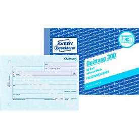 Quittung Avery Zweckform 300, inkl. MwSt., A6 Querformat, 1 Block mit 50 Blatt, FSC®-Papier, weiß
