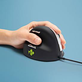 R-Go Tools Vertikalmaus HE Break, kabelgebunden, Pausenindikator, USB-Anschluss, schwarz, Größe M, 5 Tasten, für Linkshänder