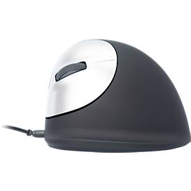 R-Go Tools Vertikalmaus HE Break, kabelgebunden, Pausenindikator, USB-Anschluss, schwarz, Größe M, 5 Tasten, für Linkshänder