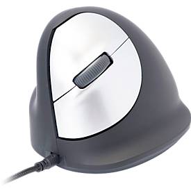 R-Go Tools Vertikalmaus HE Break, kabelgebunden, Pausenindikator, USB-Anschluss, schwarz, Größe M, 5 Tasten, für Linkshänder