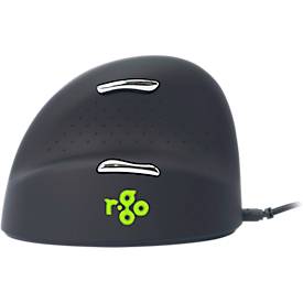 R-Go Tools Vertikalmaus HE Break, kabelgebunden, Pausenindikator, USB-Anschluss, schwarz, Größe M, 5 Tasten, für Linkshänder