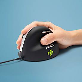 R-Go Tools Vertikalmaus HE Break, kabelgebunden, Pausenindikator, USB-Anschluss, schwarz, Größe M, 5 Tasten, für Rechtshänder