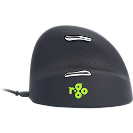 R-Go Tools Vertikalmaus HE Break, kabelgebunden, Pausenindikator, USB-Anschluss, schwarz, Größe M, 5 Tasten, für Rechtshänder