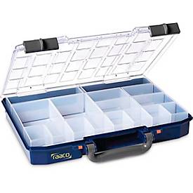 Raaco Sortimentskoffer CarryLite 55 4x8-16, mit 16 Einsätzen, B 337 x T 278 x H 57 mm, aus Polycarbonat/Polypropylen, transparent/blau