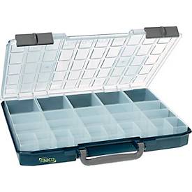 Raaco Sortimentskoffer CarryLite 55 5x10-25/2, mit 25 Einsätzen, B 413 x T 330 x H 57 mm, aus Polycarbonat/Polypropylen, transparent/blau