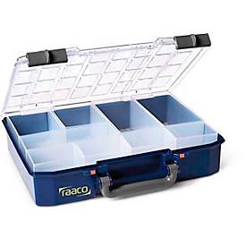 Raaco Sortimentskoffer CarryLite 80 4x8-9, mit 9 Einsätzen, B 337 x T 278 x H 79 mm, aus Polycarbonat/Polypropylen, transparent/blau