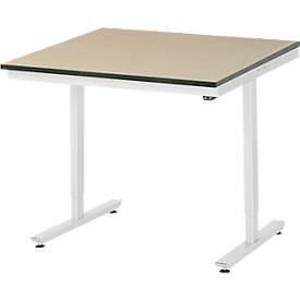 Rau Arbeitstisch Adlatus, elektrisch höhenverstellbar, 22 mm MDF-Platte, bis 150 kg, B 1000 x T 1000 x H 720-1120 mm, braun/lichtgrau